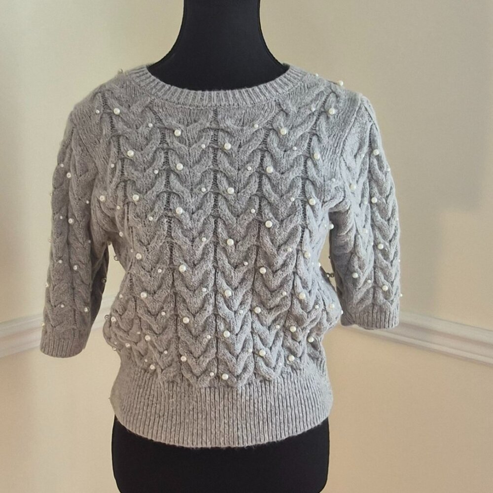 Zara Grey Top with Pearls, Size L
